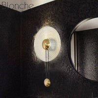 Applique murale LED élégante - Cercle doré & disque verre