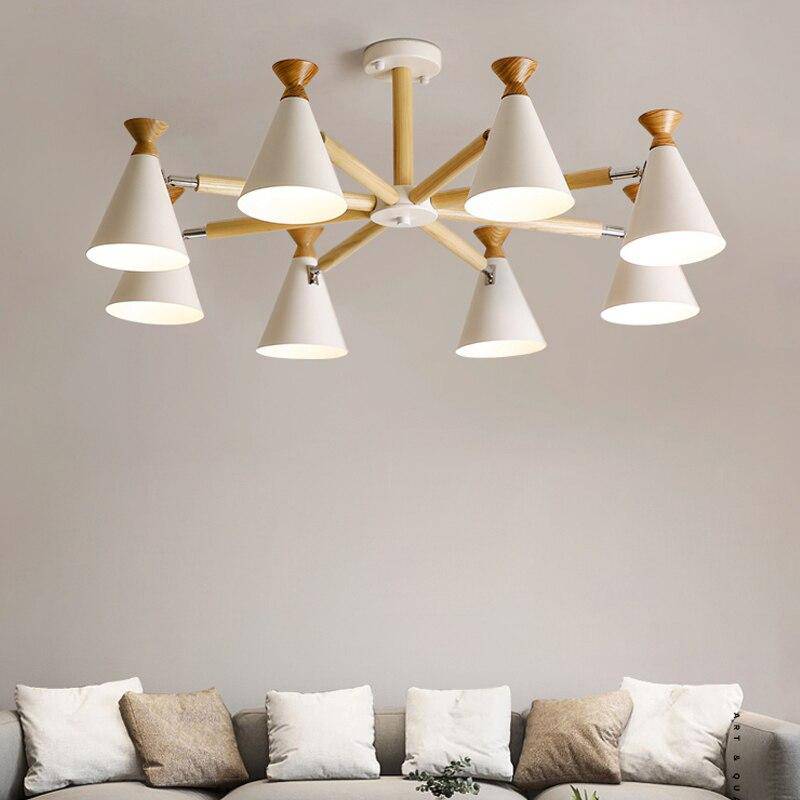 Lustre contemporain à LED en bois et métal coloré
