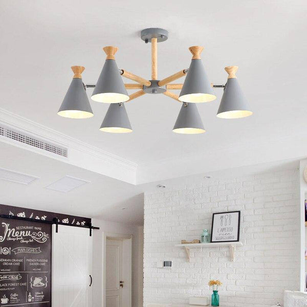 Lustre contemporain à LED en bois et métal coloré