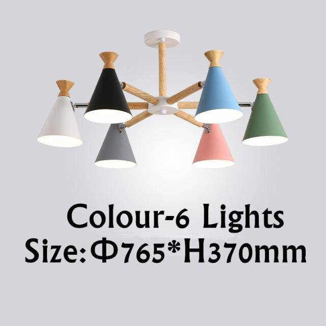 Lustre contemporain à LED en bois et métal coloré