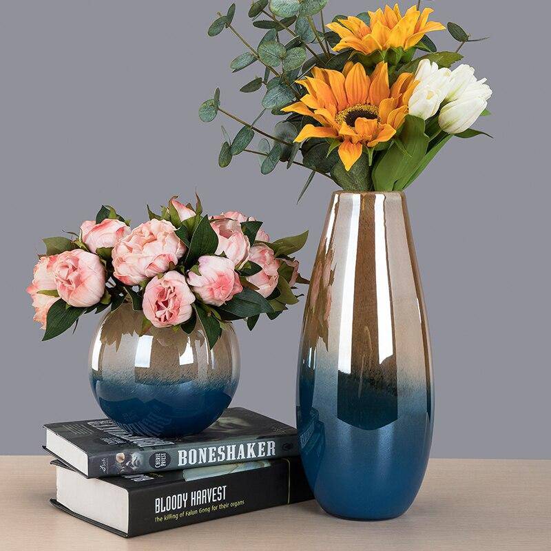 Vase Luxury Bleu et Doré - Design Arrondi