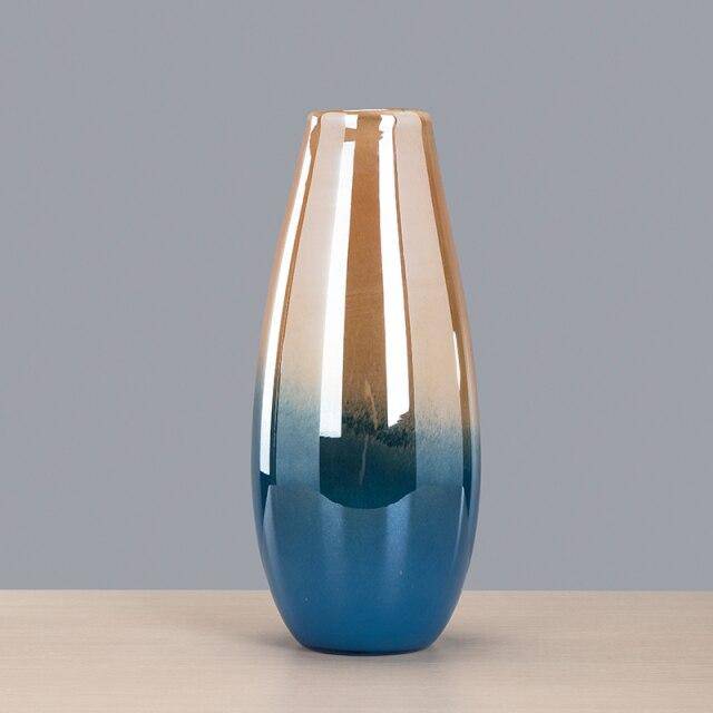 Vase Luxury Bleu et Doré - Design Arrondi