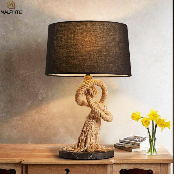 Lampe rétro LED avec abat-jour en tissu et cordage