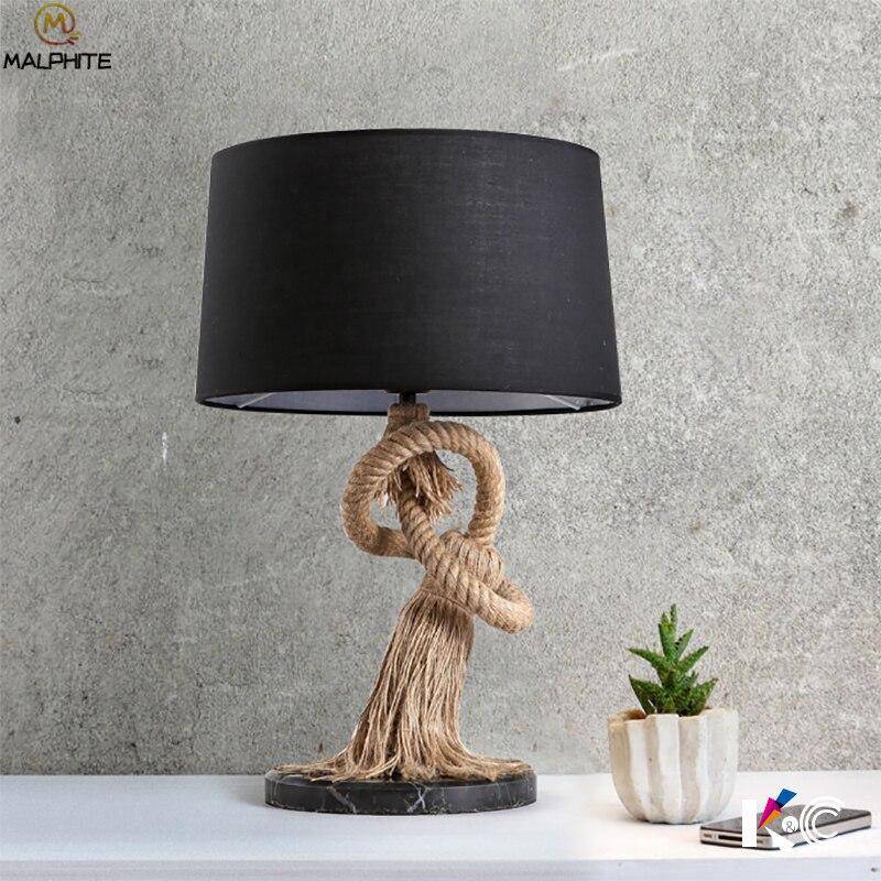 Lampe rétro LED avec abat-jour en tissu et cordage