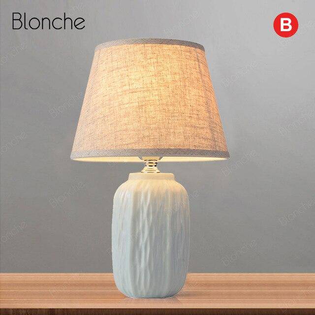 Lampe à poser design LED avec socle céramique et abat-jour en tissu