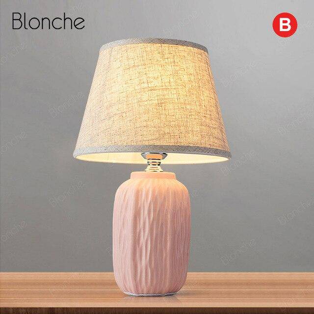 Lampe à poser design LED avec socle céramique et abat-jour en tissu