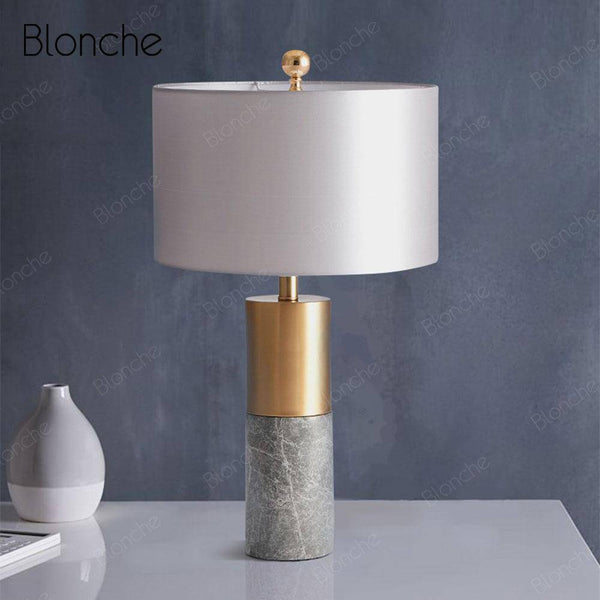 Lampe à poser design LED : Cylindre doré en marbre