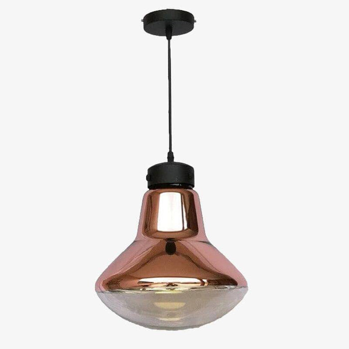 Suspension LED en métal au design rétro et formes arrondies.