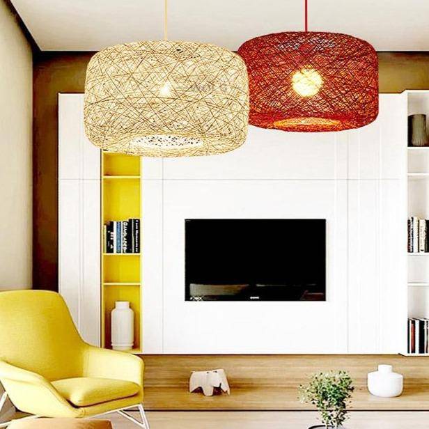 Suspension LED en rotin avec abat-jour coloré