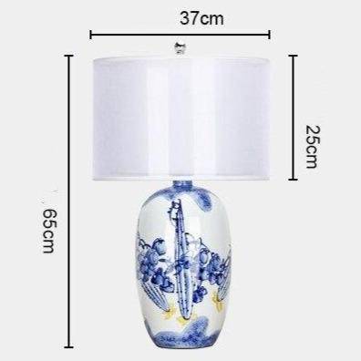 Lampe de table LED céramique blanc et bleu - Style Japonais