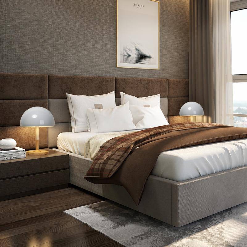 Lampe à poser design LED en bois avec abat-jour arrondi