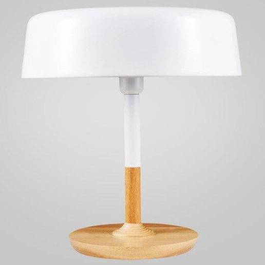 Lampe à poser design LED en bois avec abat-jour arrondi