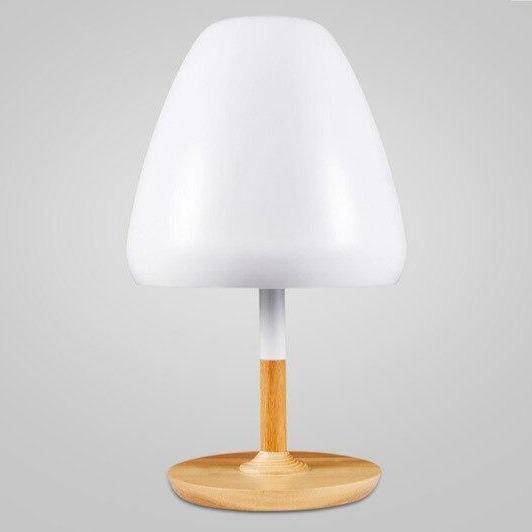 Lampe à poser design LED en bois avec abat-jour arrondi