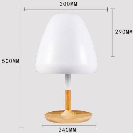 Lampe à poser design LED en bois avec abat-jour arrondi