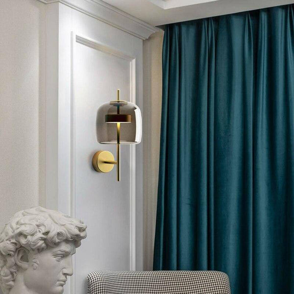Applique murale LED Dorée en Métal et Verre Fumé