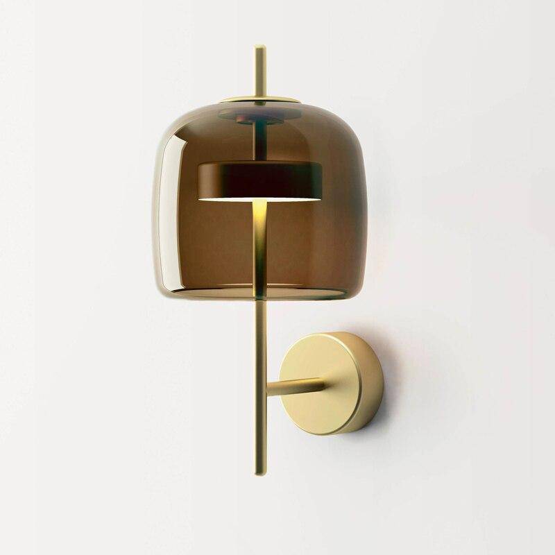 Applique murale LED Dorée en Métal et Verre Fumé