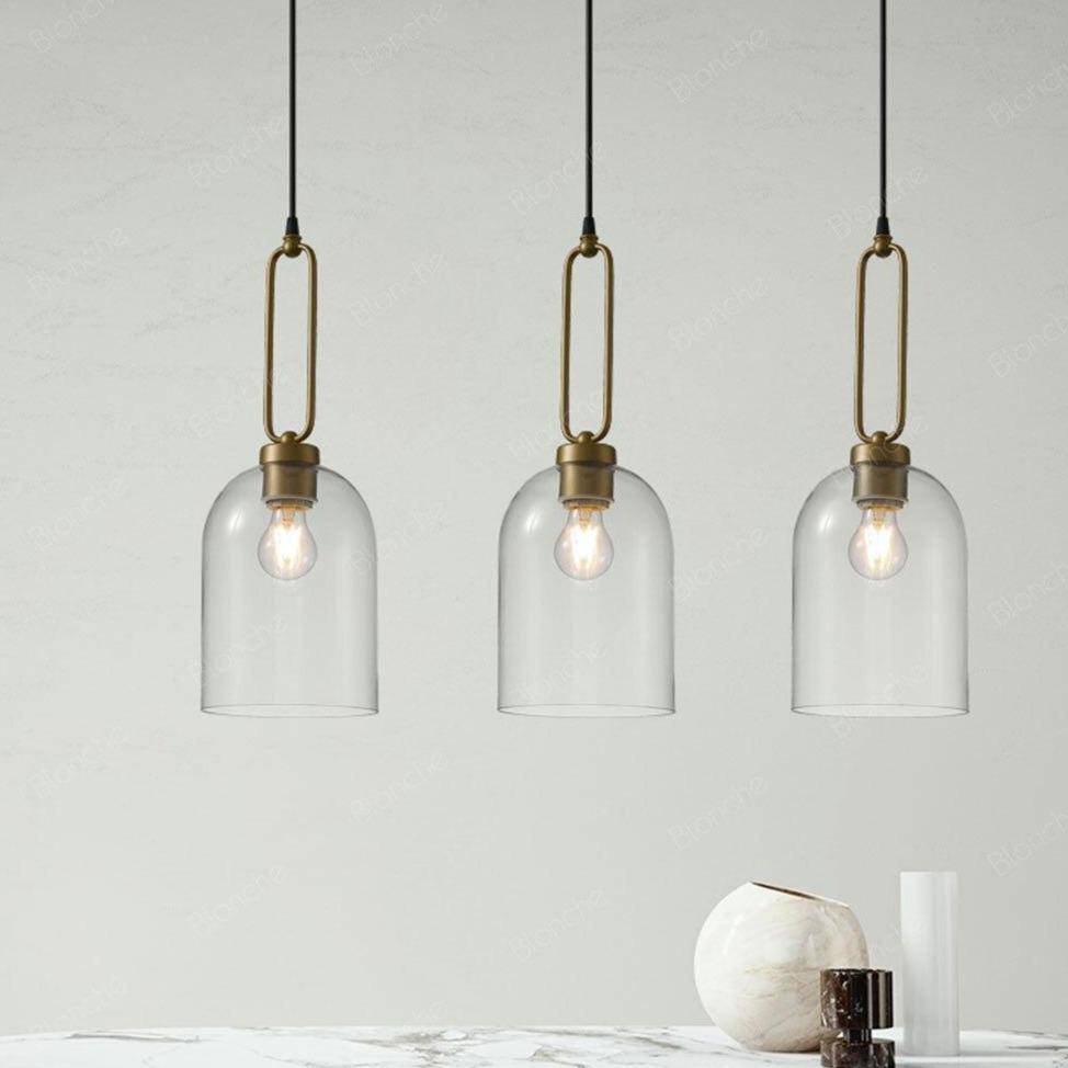 Suspension LED en verre arrondi avec anneau doré