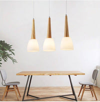 Suspension LED design en verre et bois Conico