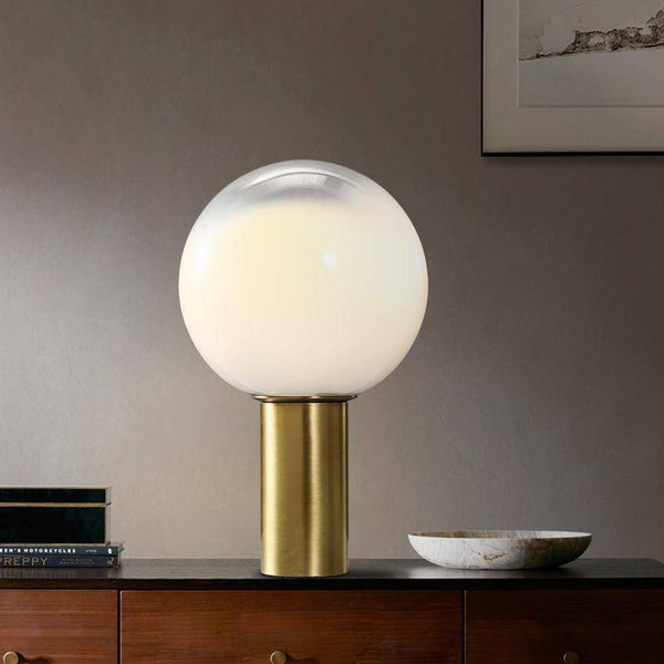 Lampe design LED dorée en verre blanc
