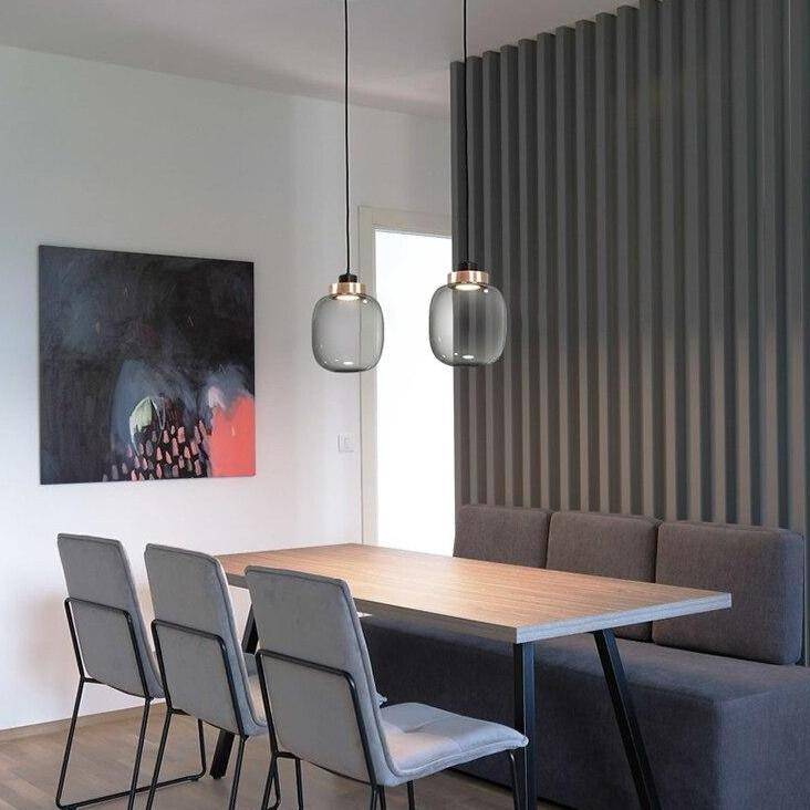 Suspension LED Sphère en Verre avec Cercle Cuivré