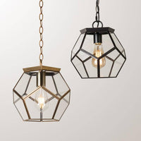 Suspension LED en verre style rétro, forme pentagonale