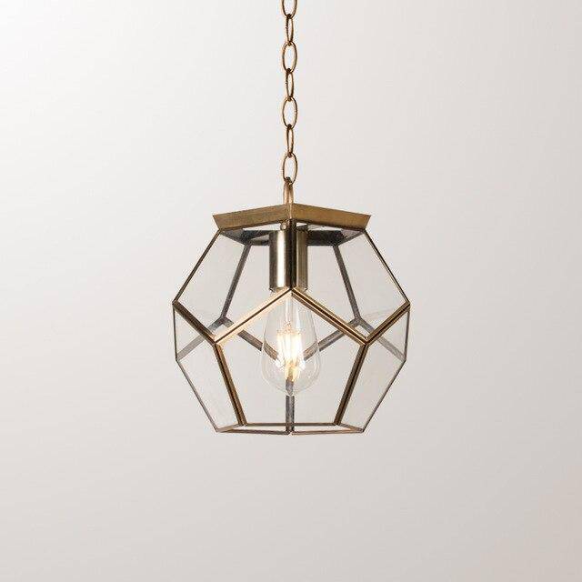 Suspension LED en verre style rétro, forme pentagonale