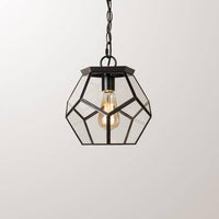 Suspension LED en verre style rétro, forme pentagonale