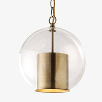 Suspension LED Luxe avec abat-jour doré cylindrique et boule en verre
