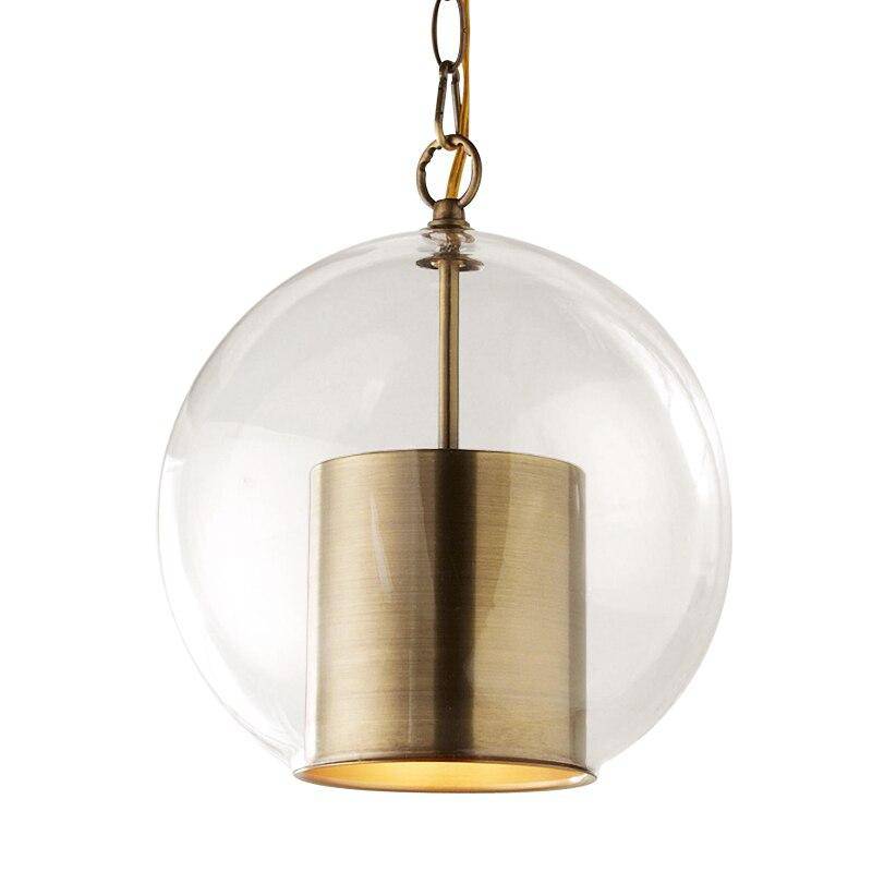 Suspension LED Luxe avec abat-jour doré cylindrique et boule en verre
