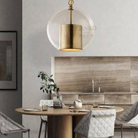 Suspension LED Luxe avec abat-jour doré cylindrique et boule en verre