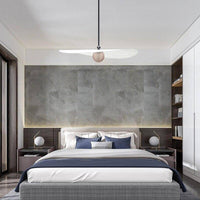 Suspension design LED "Lumina" avec boule métal et abat-jour blanc