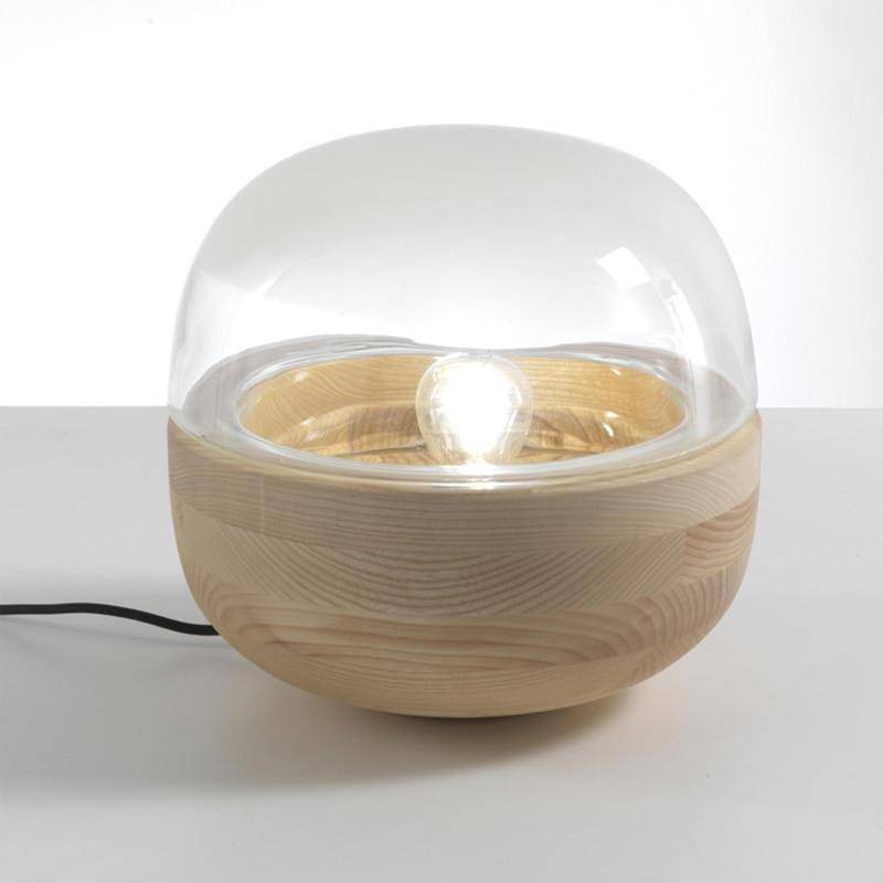 Lampe à poser LED design en bois et verre