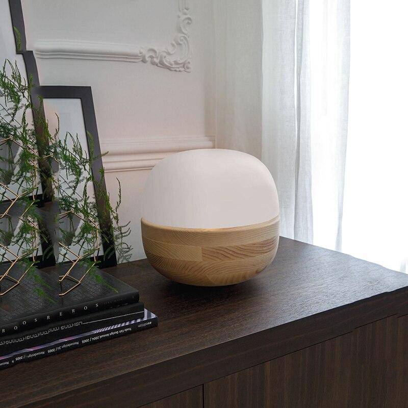 Lampe à poser LED design en bois et verre