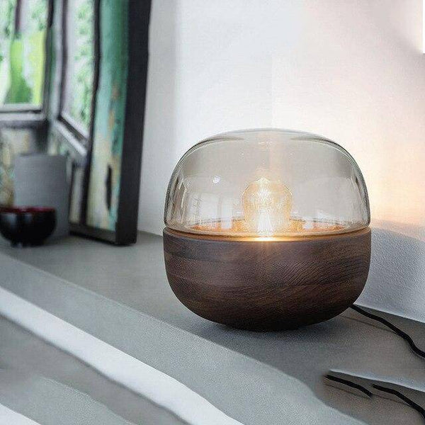 Lampe à poser LED design en bois et verre