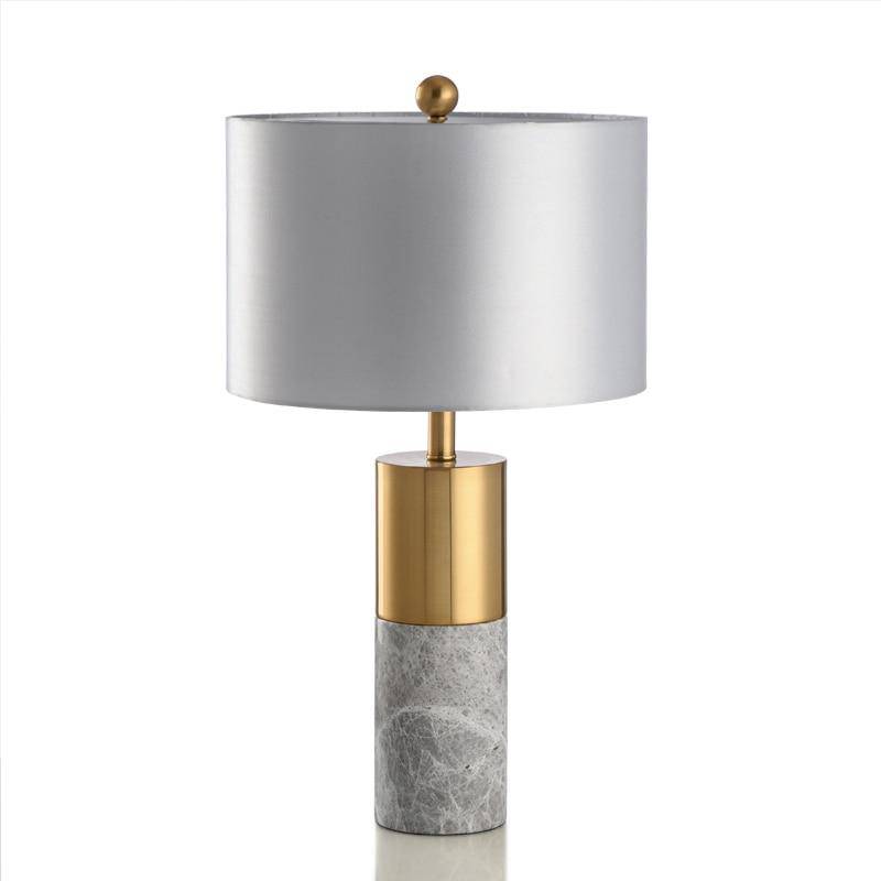 Lampe à poser dorée en marbre avec LED et abat-jour gris