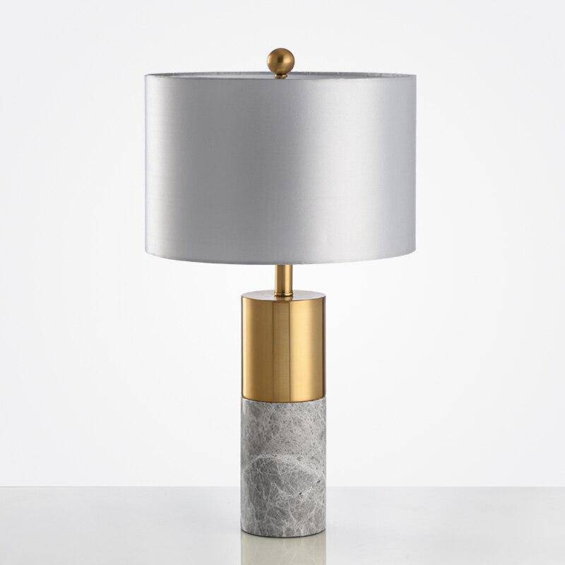 Lampe à poser dorée en marbre avec LED et abat-jour gris