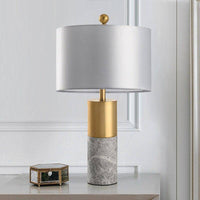 Lampe à poser dorée en marbre avec LED et abat-jour gris