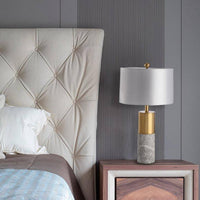 Lampe à poser dorée en marbre avec LED et abat-jour gris