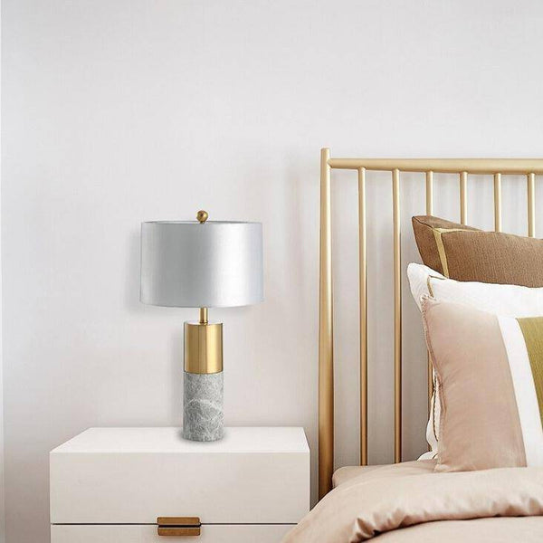 Lampe à poser dorée en marbre avec LED et abat-jour gris
