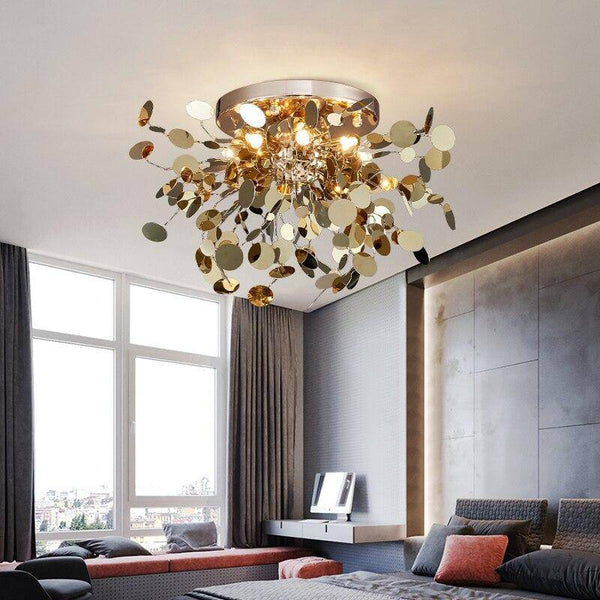 Plafonnier LED feuilles dorées Creative