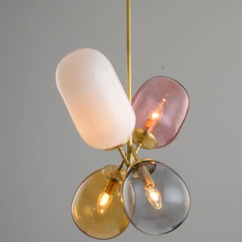 Suspension LED en verre avec 3 abat-jours colorés