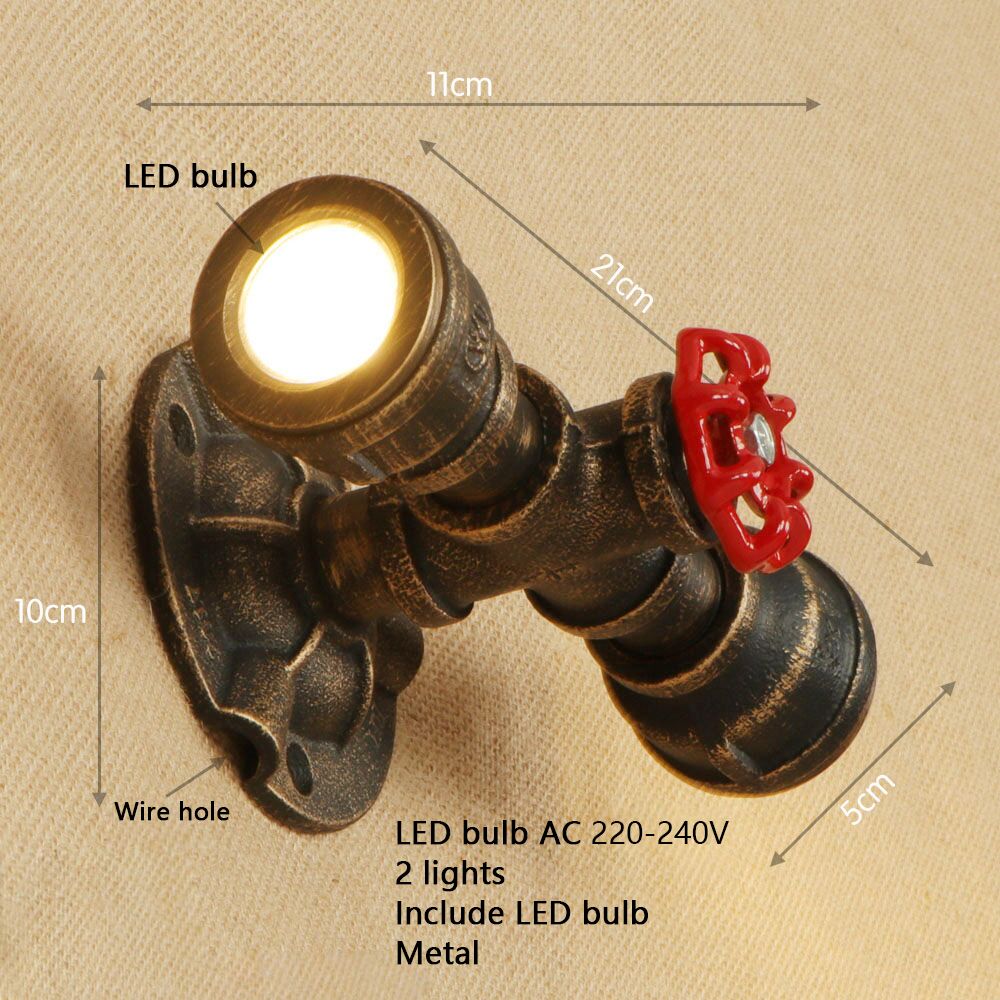 Applique murale rétro LED Tino Metal Pipe Style