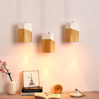 Suspension LED Cube de Bois Moderne