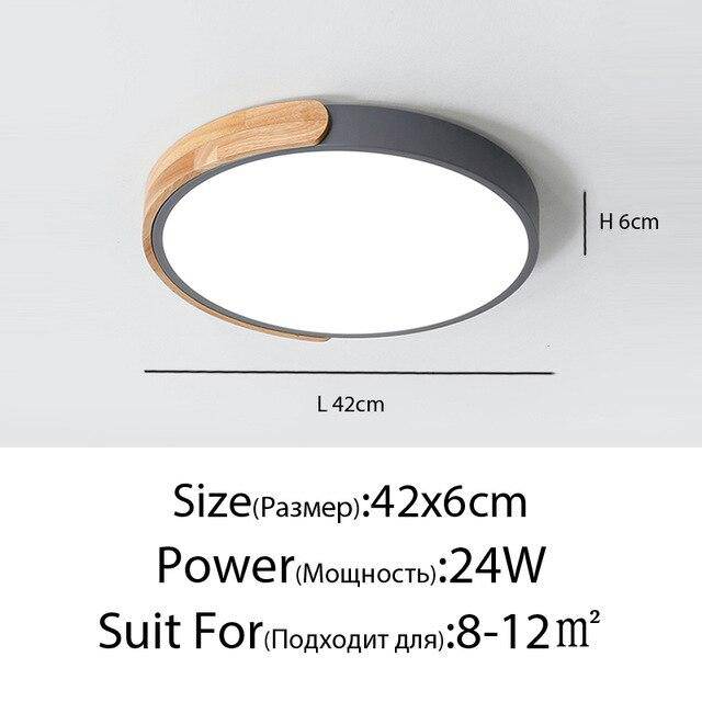Plafonnier LED "Lumière Douce" en métal et bois$arrondi
