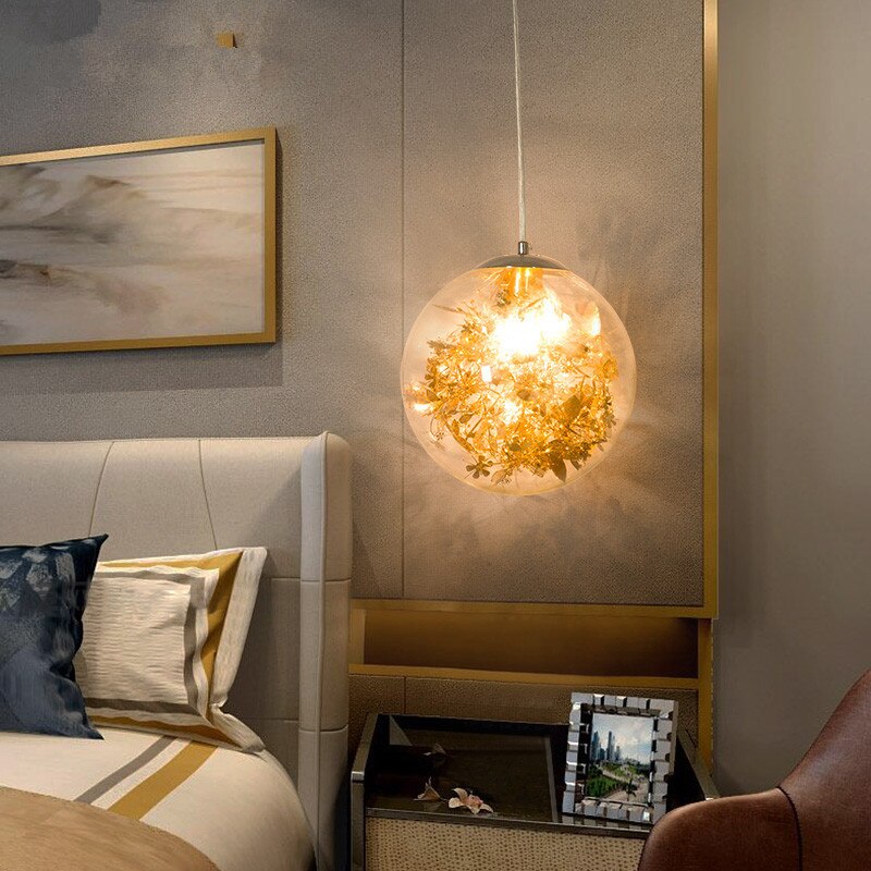 Suspension LED en verre avec feuilles chromées