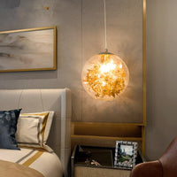 Suspension LED en verre avec feuilles chromées