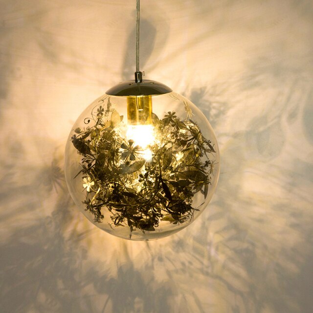 Suspension LED en verre avec feuilles chromées