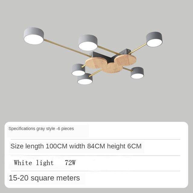 Plafonnier LED chic en métal et bois avec multiples lampes rondes Aibiou
