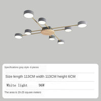 Plafonnier LED chic en métal et bois avec multiples lampes rondes Aibiou