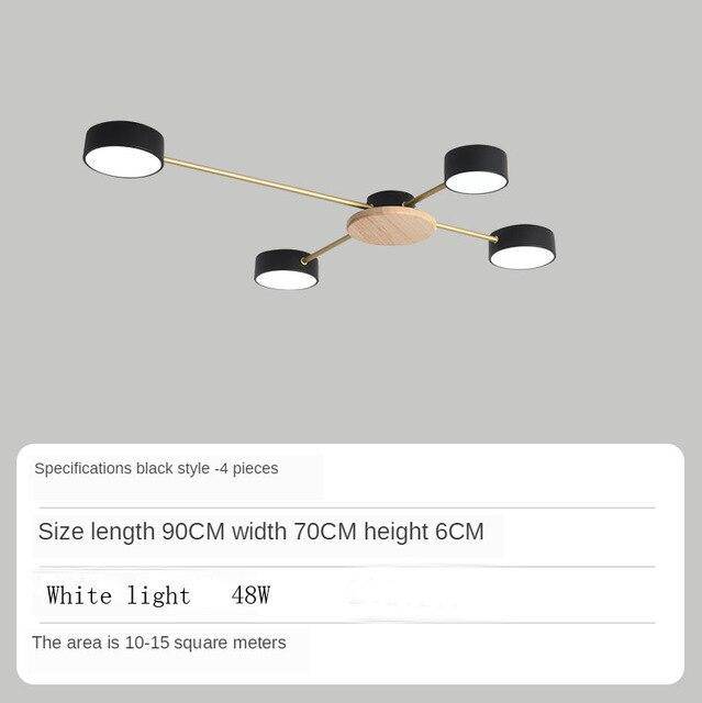 Plafonnier LED chic en métal et bois avec multiples lampes rondes Aibiou